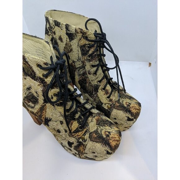 Jeffrey Campbell Lita Fab Platform Tapestry Dog Ankle Boots Lace Up Size 9 - Picture 3 of 9